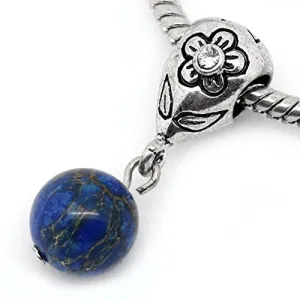 Royal Blue Dangle Ball with Rhinestones Bead Charm Spacer for Snake Chain Charm Bracelets