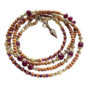 Ruby and Sandalwood 4X Wrap Bracelet/Necklace