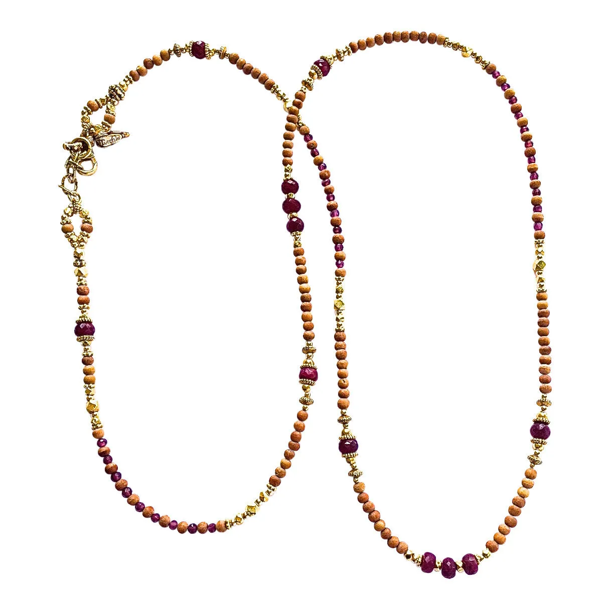 Ruby and Sandalwood 4X Wrap Bracelet/Necklace