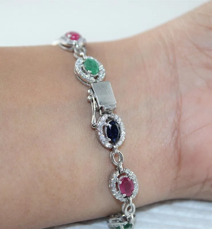 Ruby, Emerald and Sapphire with Cubic Zirconia Bracelet