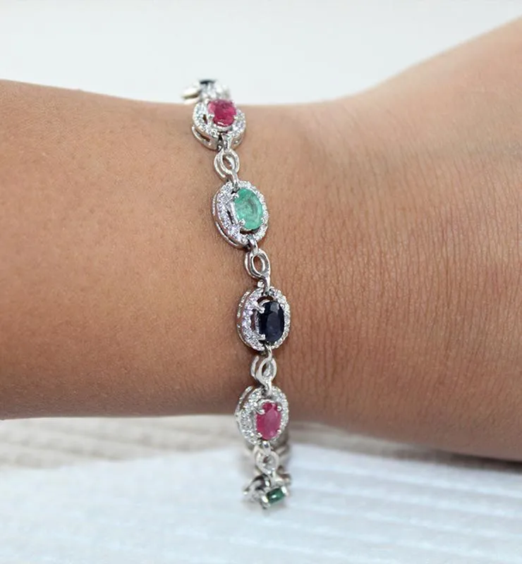 Ruby, Emerald and Sapphire with Cubic Zirconia Bracelet