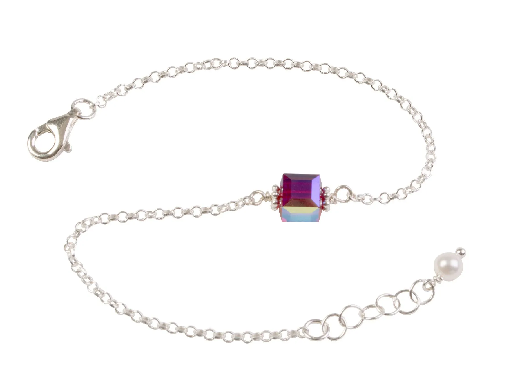 Ruby Red Crystal Cube Chain Bracelet