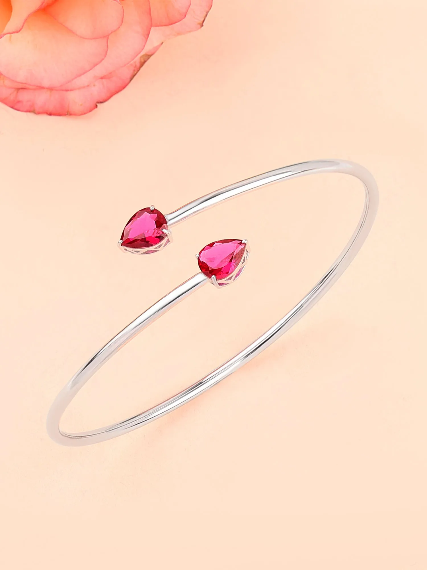 Ruby Silver Flexible Bangle For Women