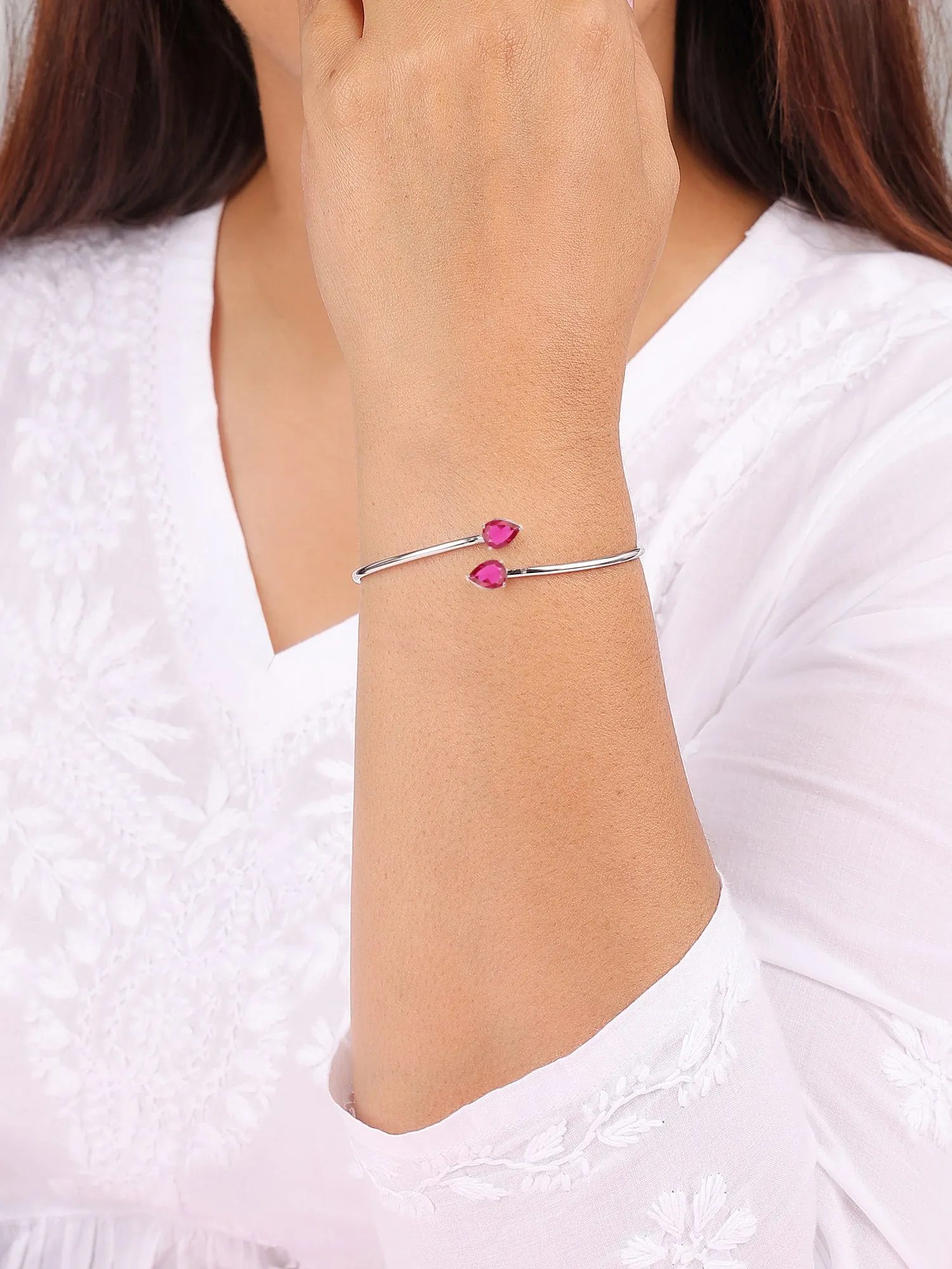 Ruby Silver Flexible Bangle For Women