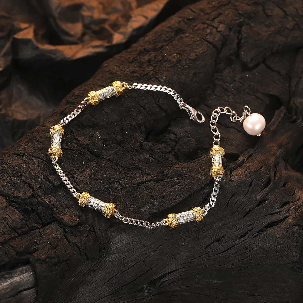 S925 Silver Pearl Contrast Color Bracelet