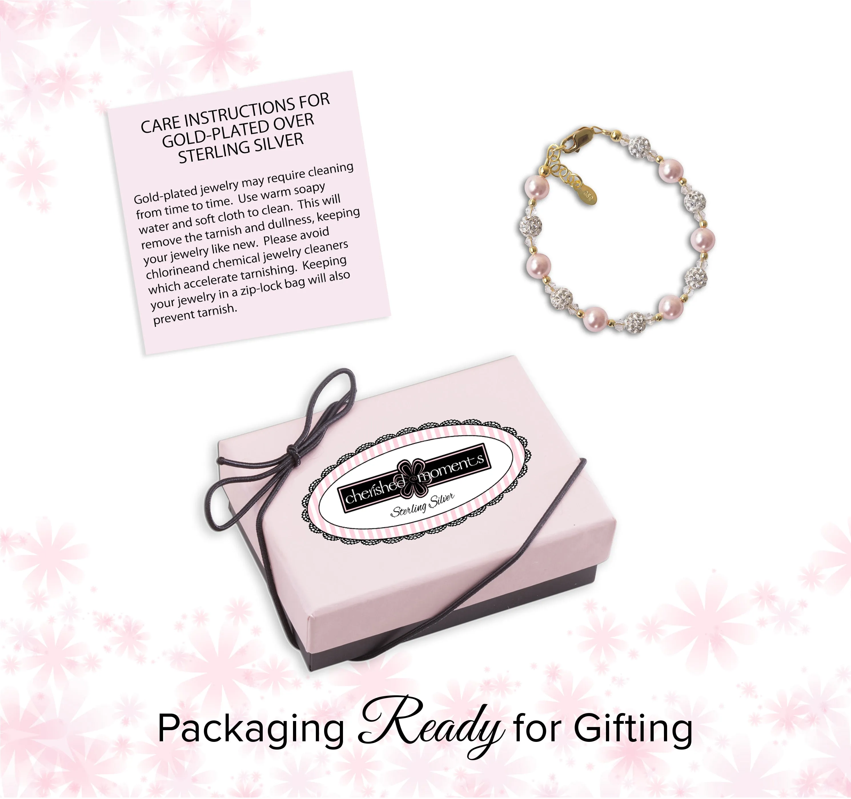 SALE! 14K Gold-Plated Pink Pearl Bracelet for Baby and Kids