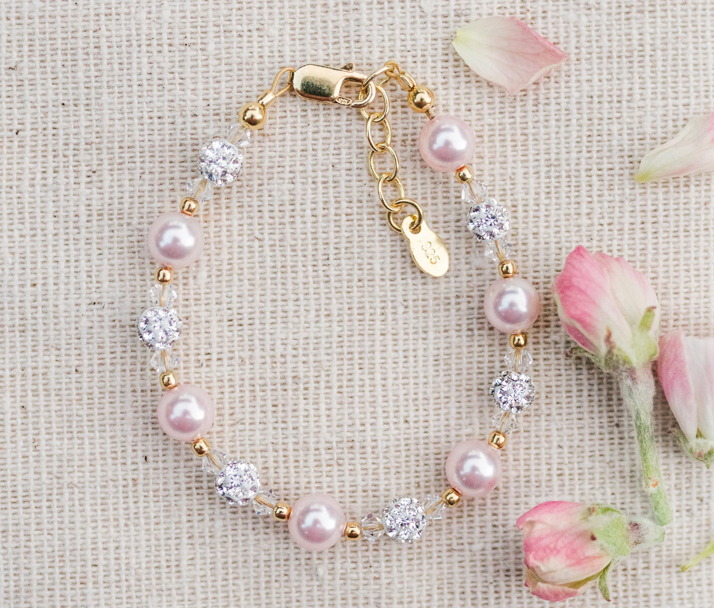 SALE! 14K Gold-Plated Pink Pearl Bracelet for Baby and Kids