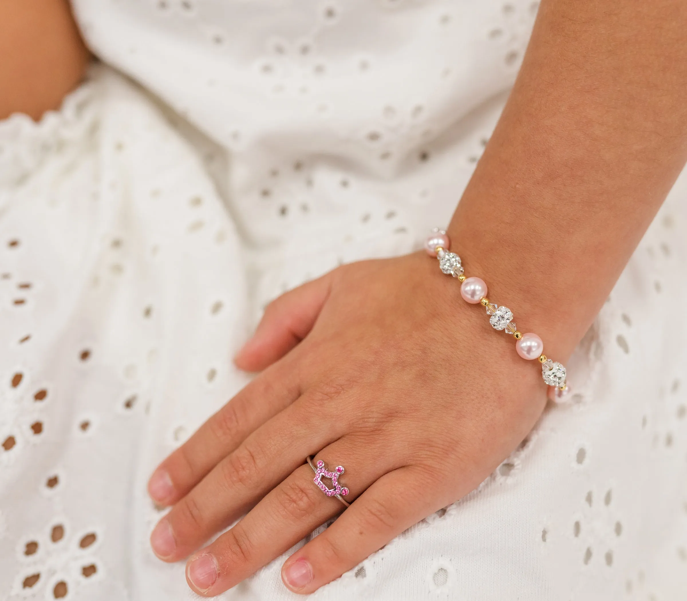 SALE! 14K Gold-Plated Pink Pearl Bracelet for Baby and Kids