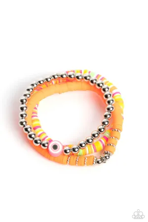 Sam EYE Am - Multi - Orange Rubber Disc Silver Bead Paparazzi Stretchy Bracelet