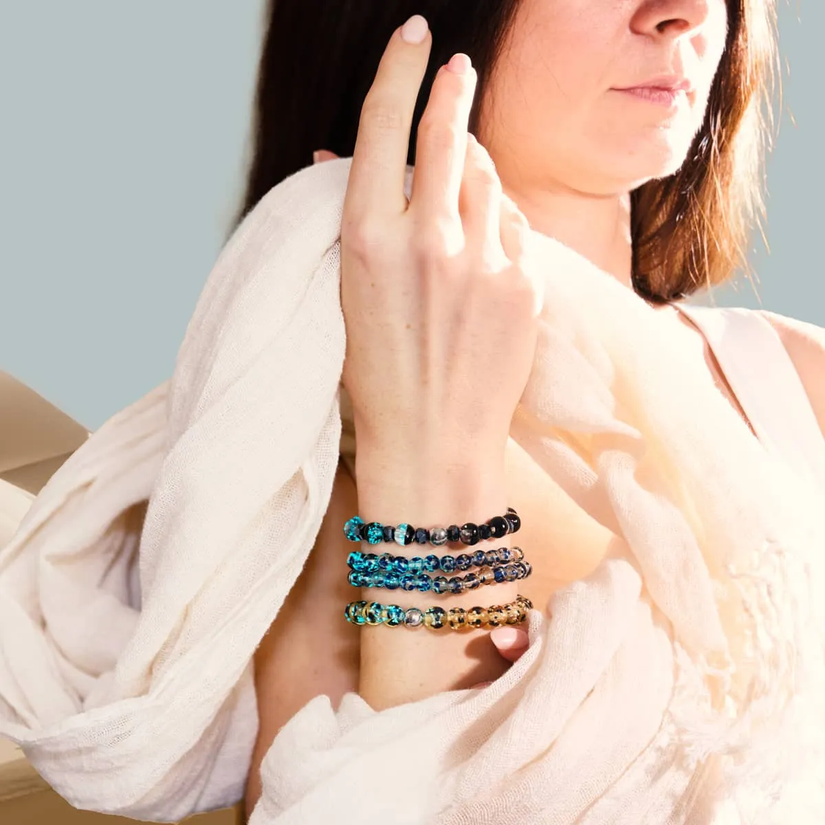 Sandstone Flame | Silver | Firefly Glass Macrame Bracelet
