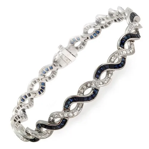 Sapphire & Diamond Swirl Bracelet, 18k White Gold