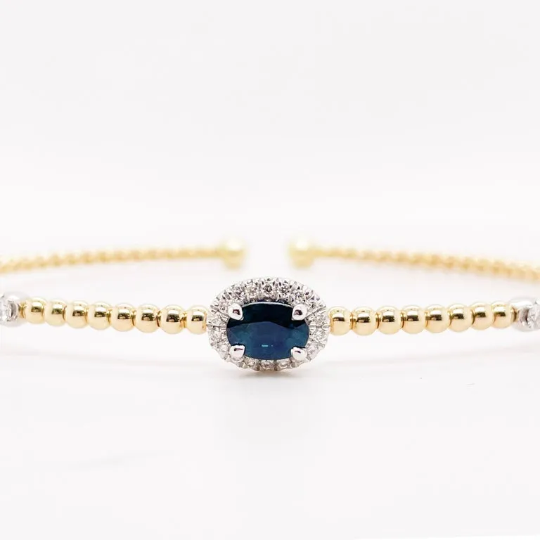 Sapphire Diamond Halo Cuff Bracelet
