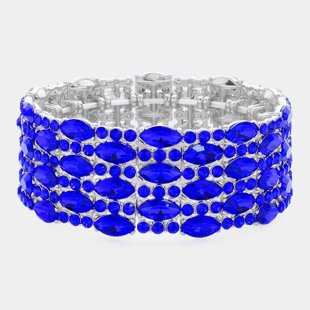 Sapphire Marquise Stone Accented Stretch Pageant Bracelet  | Crystal Bracelet | 581610