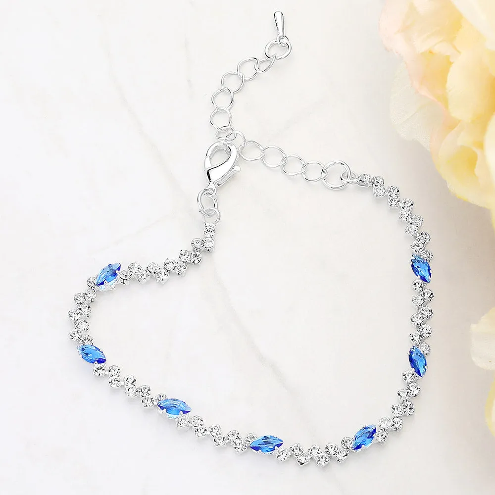 Sapphire Marquise Stone with Emerald Cut CZs Trim Link Bracelet  |  650030