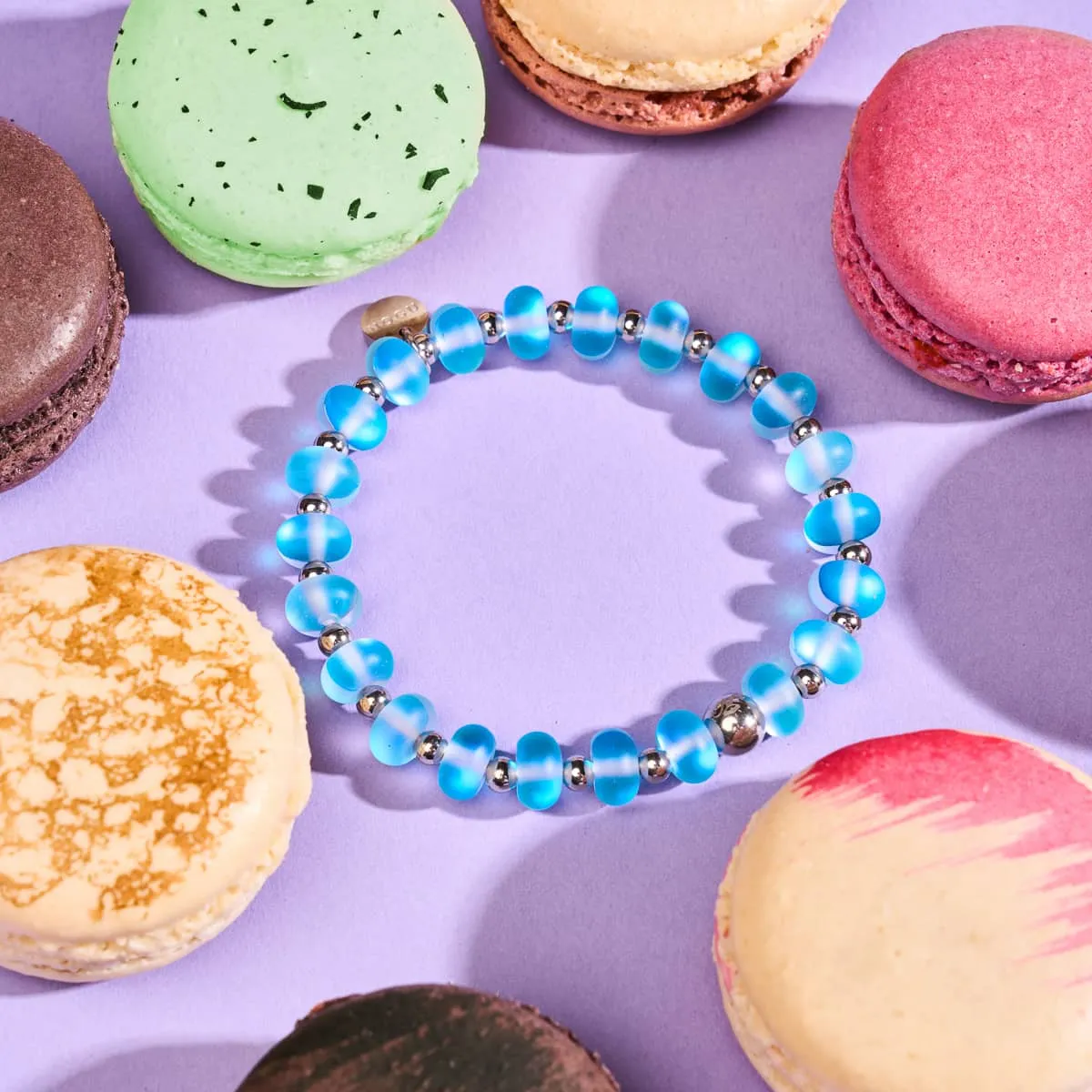 Sapphire | Silver | Mermaid Glass Macaron Bracelet