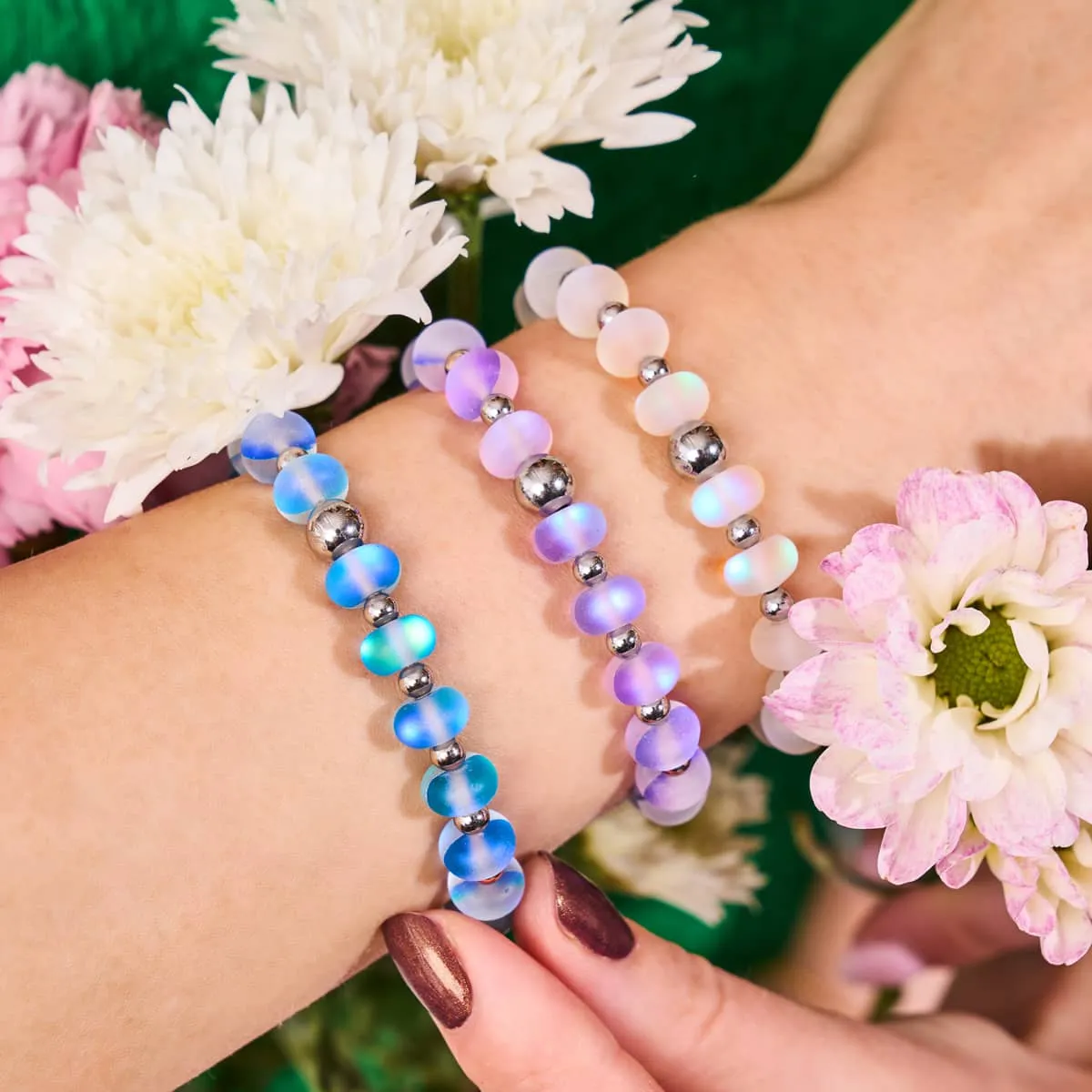Sapphire | Silver | Mermaid Glass Macaron Bracelet
