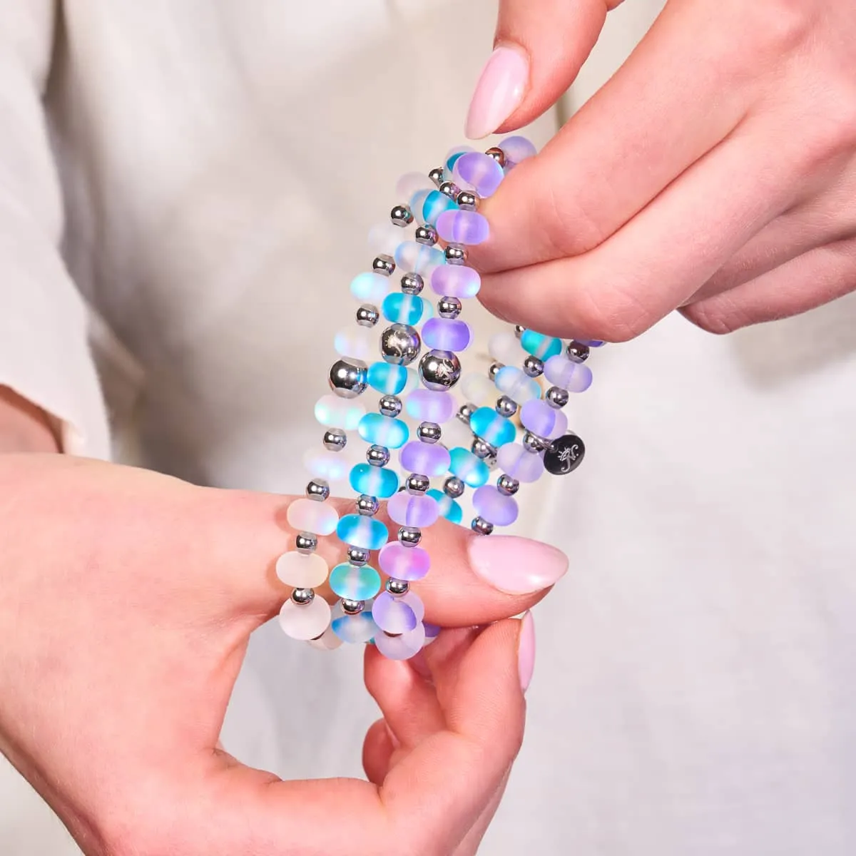 Sapphire | Silver | Mermaid Glass Macaron Bracelet