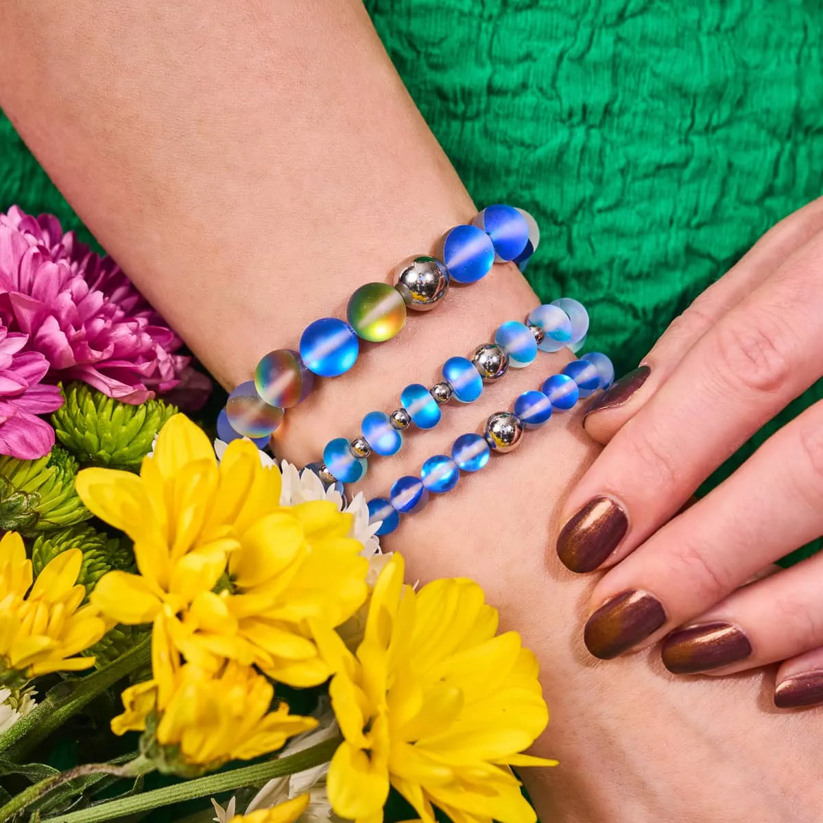 Sapphire | Silver | Mermaid Glass Macaron Bracelet