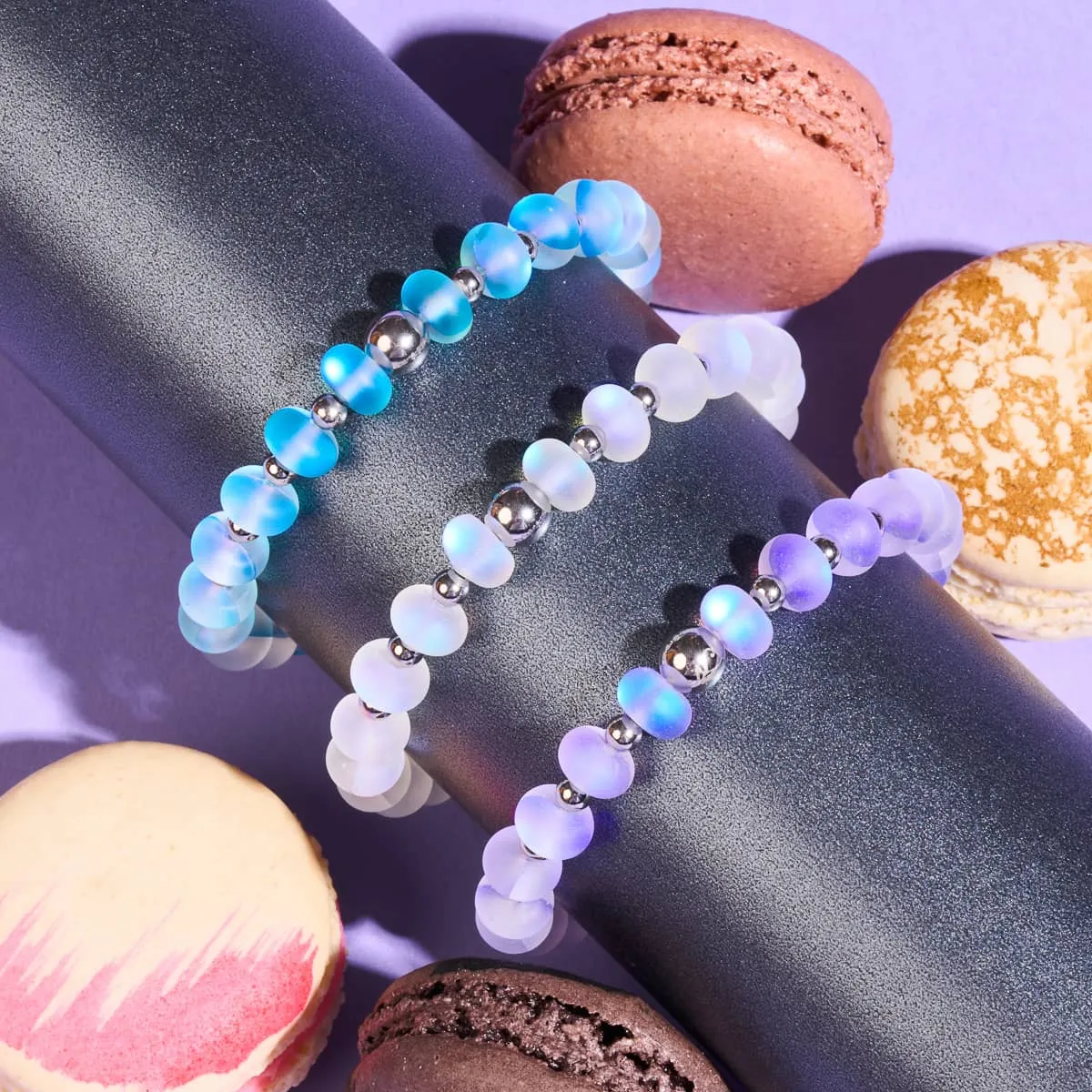 Sapphire | Silver | Mermaid Glass Macaron Bracelet