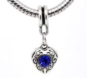 September Sapphire Birthstone Charms  Rhinestone Heart Charms