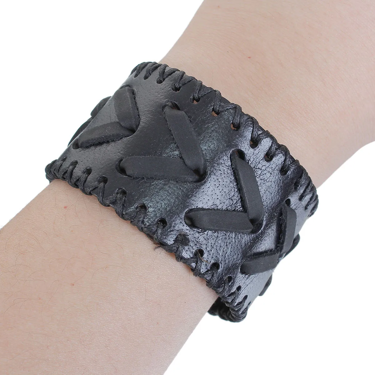 Sexy Sparkles Mens Genuine Real Leather Wrist Bracelet Wide Casual Wristband Cuff Bangle Adjustable
