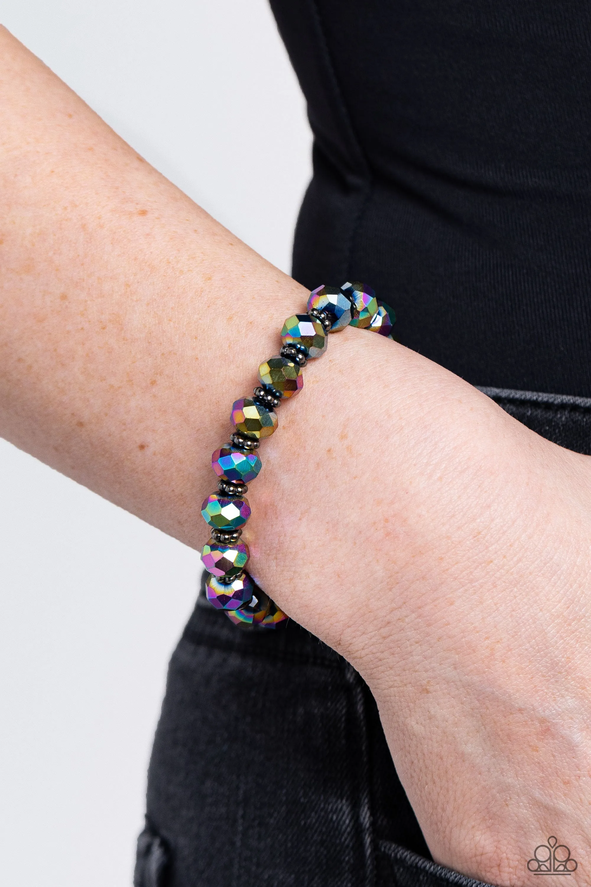 Shimmering Satisfaction - Multi - Oil Spill Crystal Bead Paparazzi Stretchy Bracelet