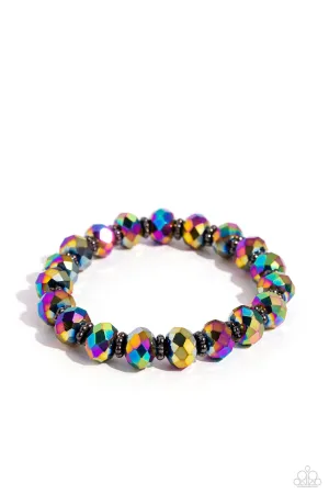 Shimmering Satisfaction - Multi - Oil Spill Crystal Bead Paparazzi Stretchy Bracelet