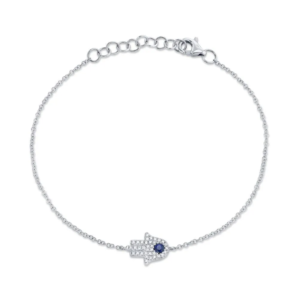 Shy Creation 0.09Ct Diamond & 0.08Ct Blue Sapphire Hamsa Bracelet SC55005294