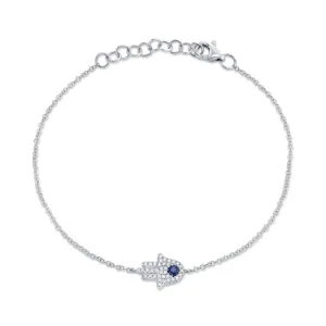 Shy Creation 0.09Ct Diamond & 0.08Ct Blue Sapphire Hamsa Bracelet SC55005294