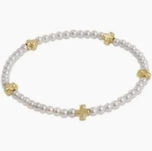 Signature Gold Cross 3mm Bracelet Pearl
