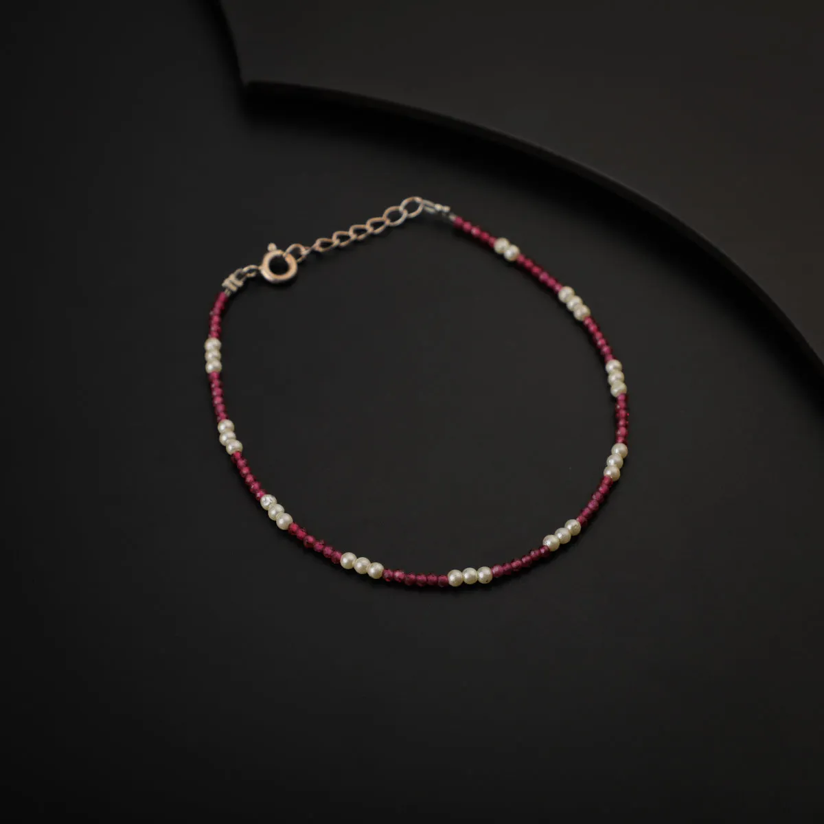 Silver Bracelet with Ruby and Pearls