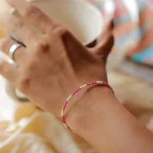 Silver Bracelet with Ruby and Pearls