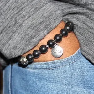 Silver Courage Charm Bead Bracelet