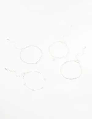 Silver Paperclip Pearl Bracelets 4-Pack
