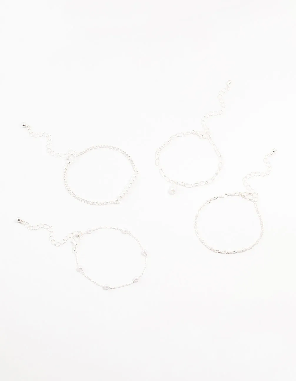 Silver Paperclip Pearl Bracelets 4-Pack