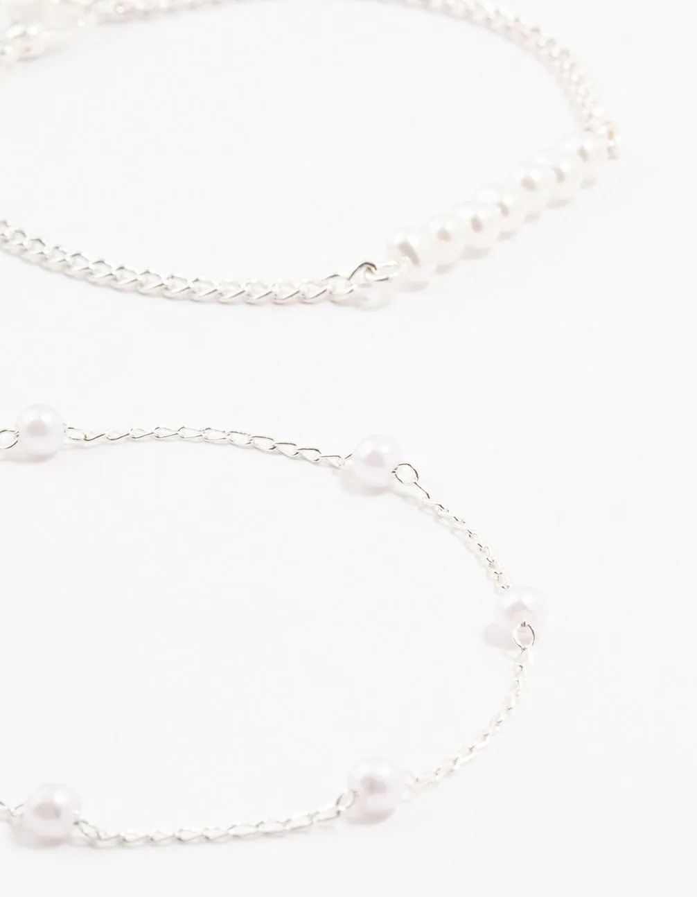 Silver Paperclip Pearl Bracelets 4-Pack