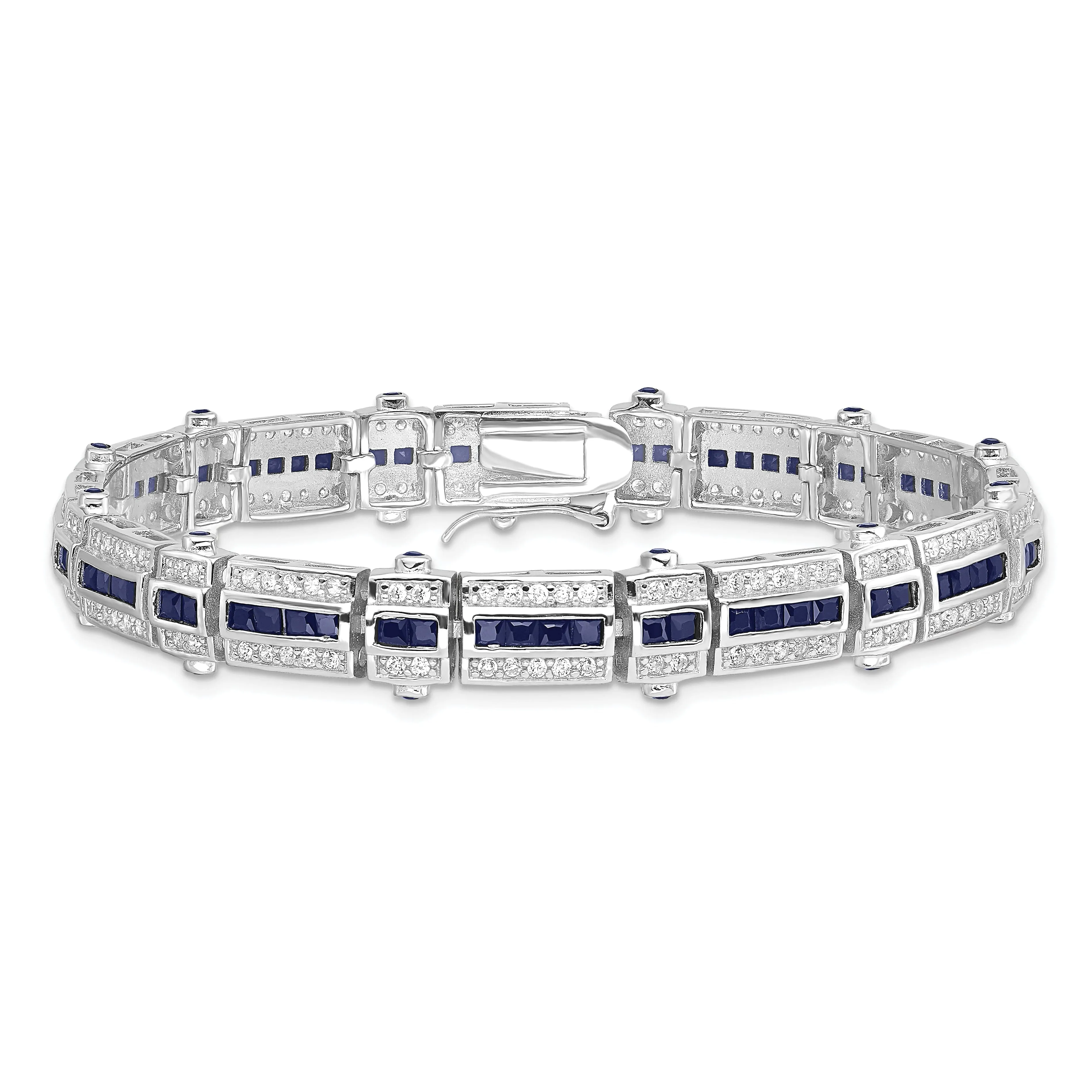 Silver Polish Sapphire Cubic Zirconia Bracelet