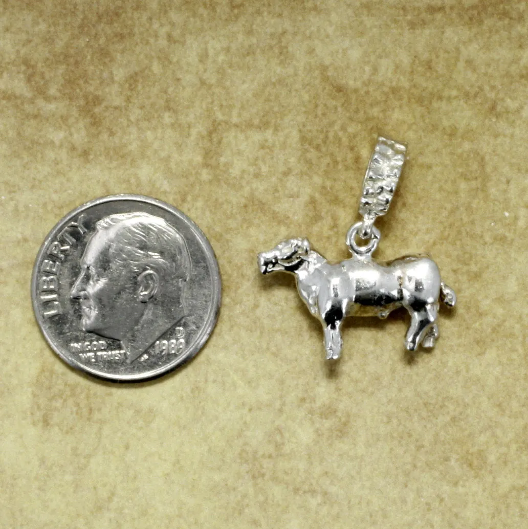 Silver Steer Slide Charm in 925 Sterling Silver