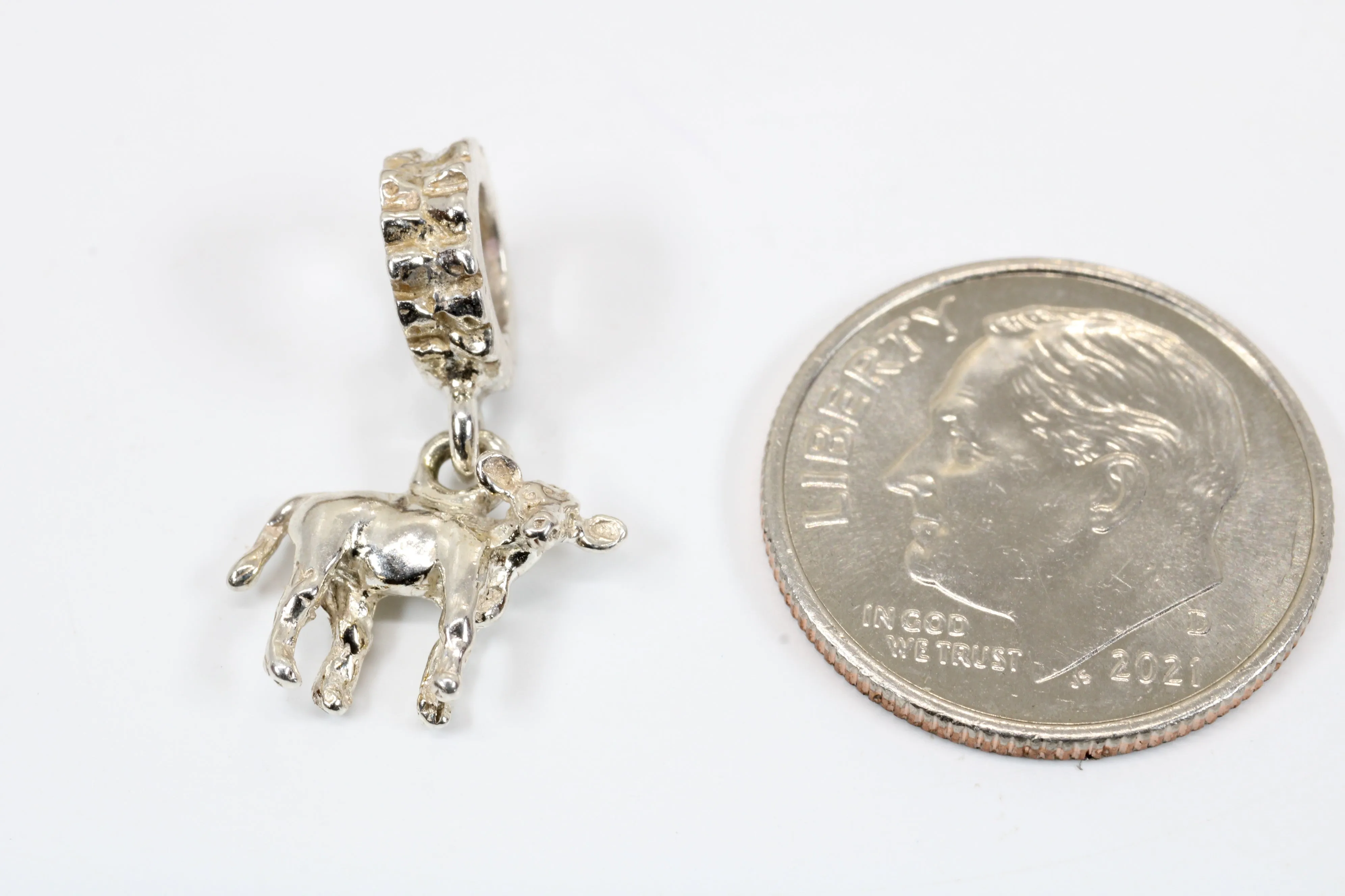 Silver Tiny Calf Slide Bracelet Charm made in 925 Sterling Silver