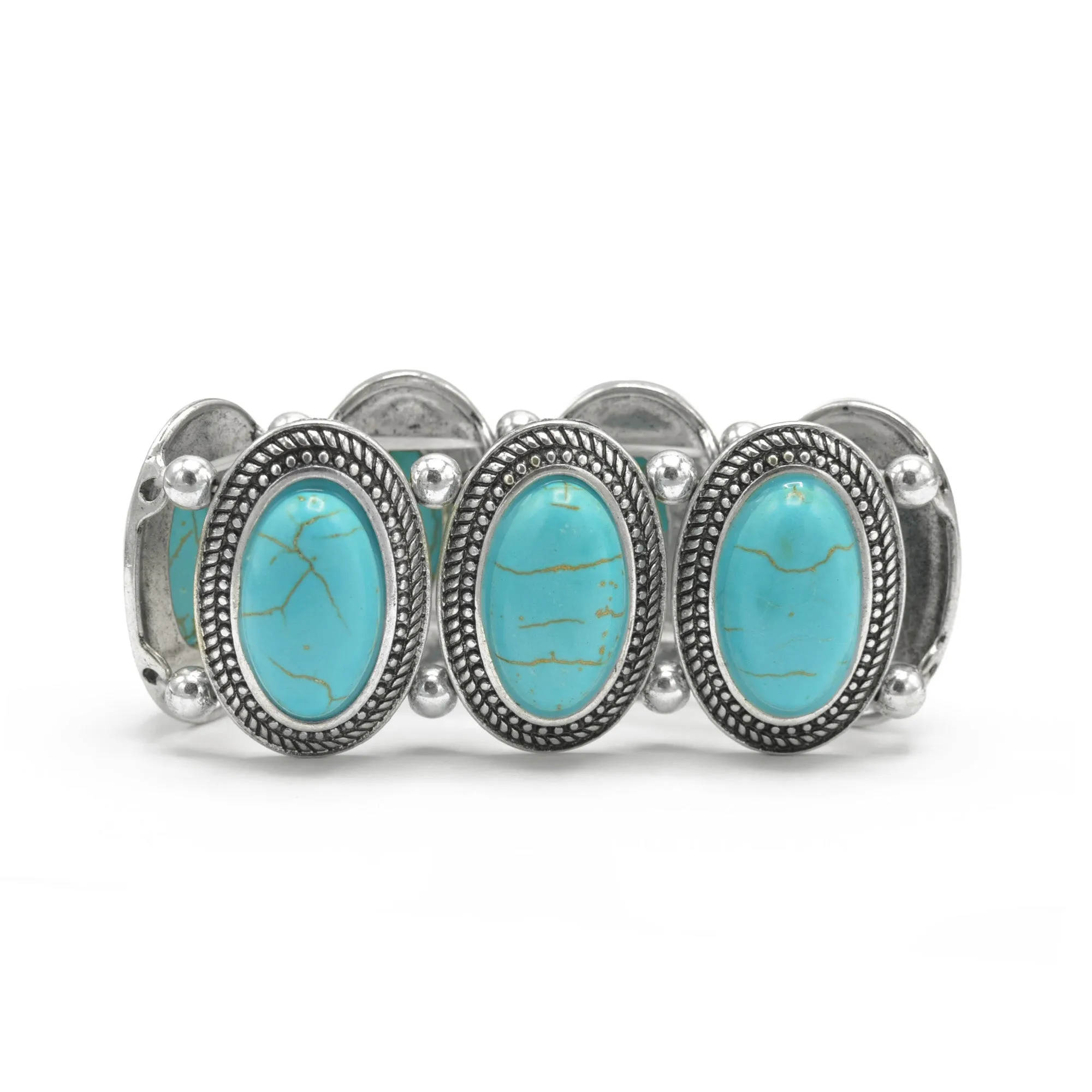 SILVER TURQUOISE OVAL MEMORY WITR BRACELET #HNB78371_SIL_OX-TRQ(JF1)