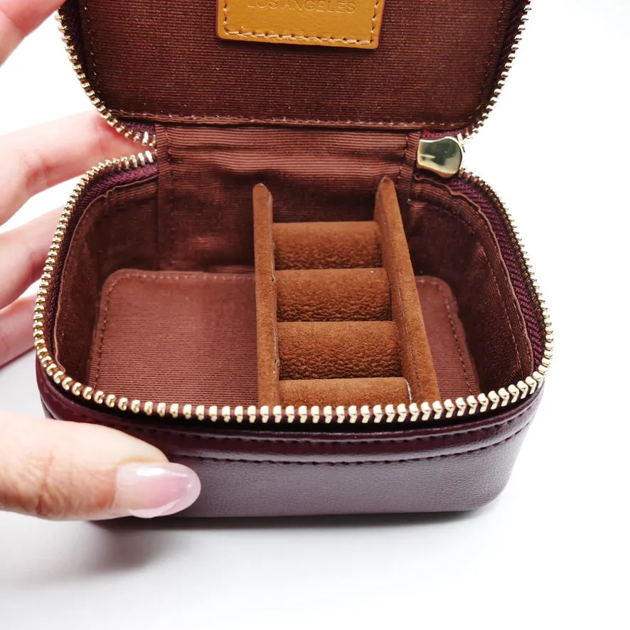 Small Leather Bellboy Burgundy Jewelry Box