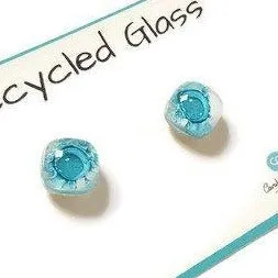 Small Post White and Turquoise Earrings. Fused Glass Studs. Recycled Glass jewelry. Stud earrings