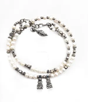 Snow White Pearl & Silver Love Wrap Bracelet
