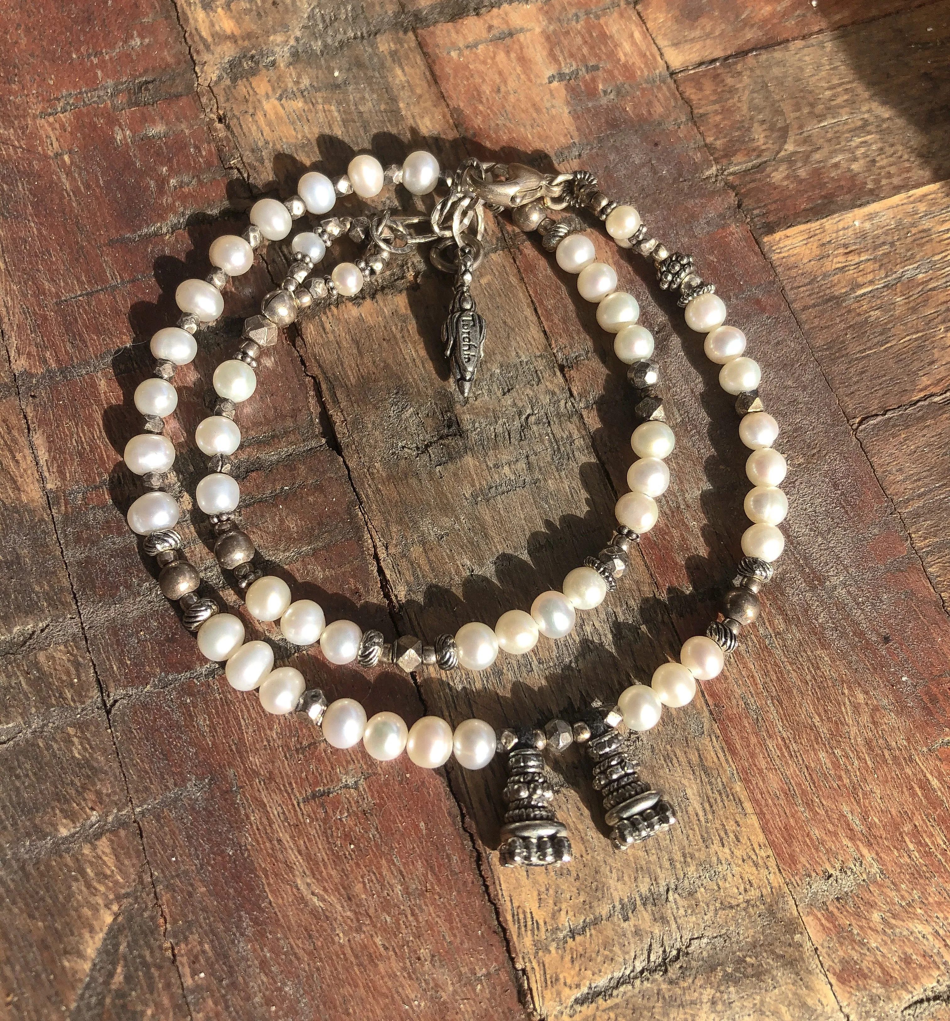 Snow White Pearl & Silver Love Wrap Bracelet