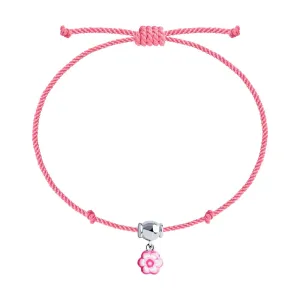 SOKOLOV - Pink Cord With Silver Flower Charm Girl Bracelet, With Enamel