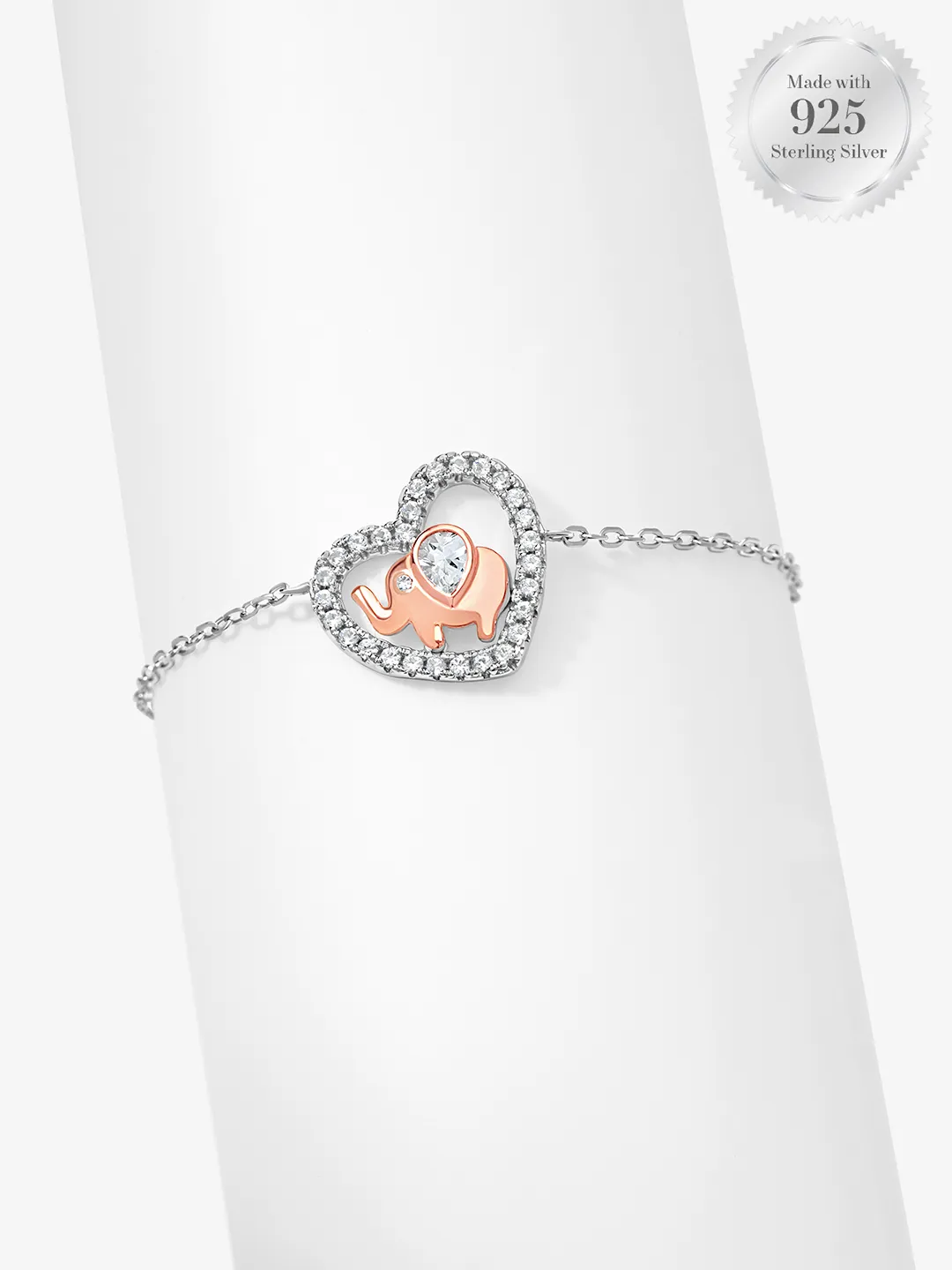 Sparkling Heart Two Tone Elephant Bracelet