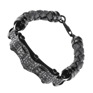 Stainless Steal Leather Black Diamond Bracelet 4.5 Ctw