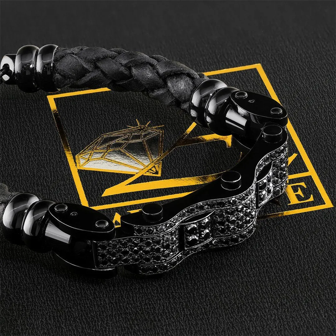 Stainless Steal Leather Black Diamond Bracelet 4.5 Ctw