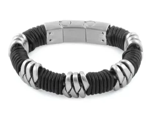 Stainless Steel Braided Black Leather Bracelet