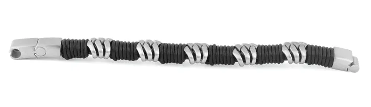 Stainless Steel Braided Black Leather Bracelet